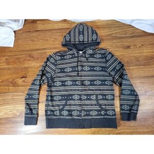 Abel Brown Aztec Zip Up Hoodie Sweatshirt Unisex Size L Good Condition